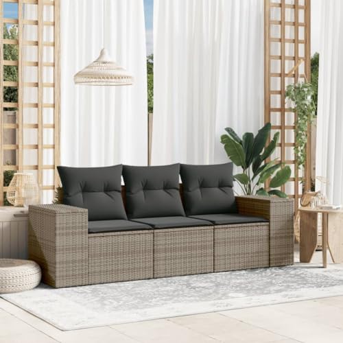 WDGJJFECNMUEHI 3-Piece Garden Sofa Set with Cushions Gray PE Rattan Outdoor Furniture for Patio Terrace, Modular Sectional Sofa Group Weather-Resistant & Washable Covers Comfortable Seating von WDGJJFECNMUEHI