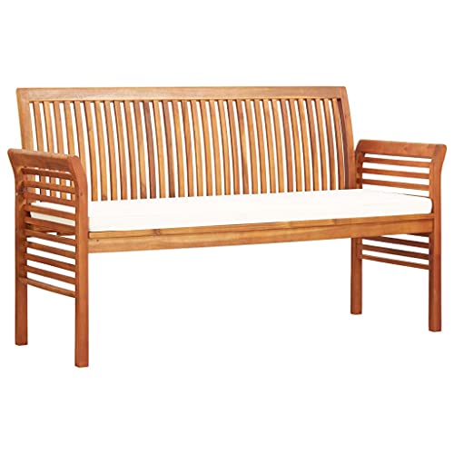 WDGJJFECNMUEHI 3-Seater Garden Bench with Cushion 150 cm Solid Acacia Wood Outdoor Patio Furniture Weatherproof Comfortable Seating for Terrace Garden von WDGJJFECNMUEHI