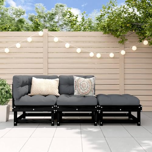 WDGJJFECNMUEHI 3-TLG. Garten-Lounge-Set Schwarz Massivholz Kiefer Outdoor Sofa Set für Terrasse Balkon Garten mit Ecksofa Mittelsofa Hocker Robustes Kiefernholz Modulares Design Bequeme Sitzgruppe von WDGJJFECNMUEHI