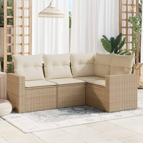 WDGJJFECNMUEHI 4-Piece Garden Sofa Set with Cushions Beige PE Rattan Outdoor Furniture for Patio Terrace Backyard Modular Lounge Seating Group Weatherproof UV Resistant WDGJJFECNMUEHI 4-Piece Garden Sofa Set with Cushions Beige PE Rattan Outdoor Furniture for Patio Terrace Backyard Modular Lounge Seating Group Weatherproof UV Resistant von WDGJJFECNMUEHI