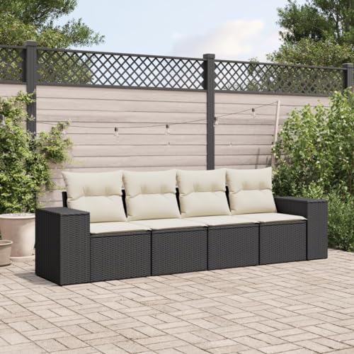 WDGJJFECNMUEHI 4-Piece Garden Sofa Set with Cushions Black PE Rattan Outdoor Furniture for Patio Terrace Backyard Weather-Resistant Modular Design Comfortable Seating von WDGJJFECNMUEHI