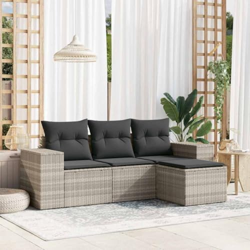 WDGJJFECNMUEHI 4-Piece Garden Sofa Set with Cushions Light Gray PE Rattan Outdoor Furniture for Patio Terrace Balcony Modular Design Weather-Resistant Comfortable Seating von WDGJJFECNMUEHI