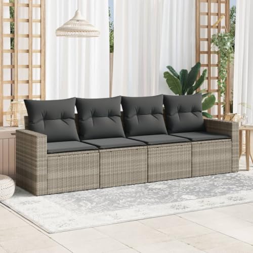 WDGJJFECNMUEHI 4-Piece Garden Sofa Set with Cushions Light Gray PE Rattan Outdoor Furniture for Patio Terrace Waterproof Storage Bag Modular Design Weather-Resistant von WDGJJFECNMUEHI
