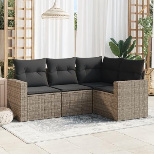 WDGJJFECNMUEHI 4-Piece Outdoor Patio Sofa Set with Cushions Gray PE Rattan Garden Furniture for Terrace Balcony Backyard, Waterproof Storage Bag Modular Design Weather-Resistant von WDGJJFECNMUEHI