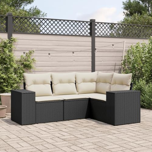 WDGJJFECNMUEHI 4-TLG. Garten-Sofagarnitur mit Kissen Schwarz PE-Rattan Outdoor Ecksofa Set Modulares Design Bequem Wetterfest Terrasse Balkon Garten von WDGJJFECNMUEHI