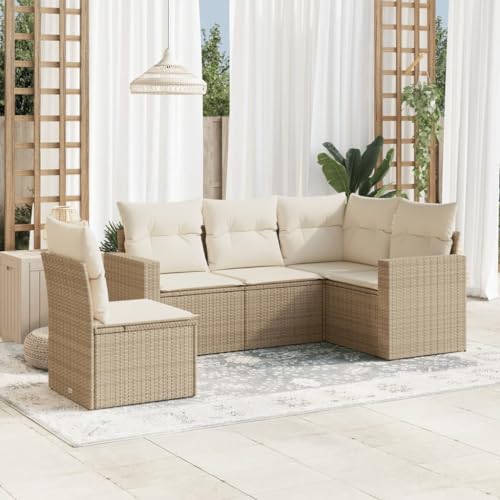 WDGJJFECNMUEHI 5-Piece Garden Sofa Set with Cushions Beige PE Rattan Outdoor Furniture for Patio Terrace Waterproof Storage Bag Modular Design Weather Resistant von WDGJJFECNMUEHI