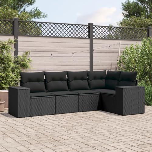 WDGJJFECNMUEHI 5-Piece Garden Sofa Set with Cushions Black PE Rattan Outdoor Furniture Modular Patio Corner Lounge Set for Terrace Balcony Backyard UV-Resistant Weatherproof WDGJJFECNMUEHI 5-Piece Garden Sofa Set with Cushions Black PE Rattan Outdoor Furniture Modular Patio Corner Lounge Set for Terrace Balcony Backyard UV-Resistant Weatherproof von WDGJJFECNMUEHI