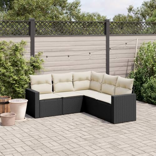 WDGJJFECNMUEHI 5-Piece Garden Sofa Set with Cushions Black PE Rattan Outdoor Furniture for Patio Terrace, Modular Sectional Sofa with Storage Waterproof Bag, UV Resistant Weatherproof Lounge Set von WDGJJFECNMUEHI