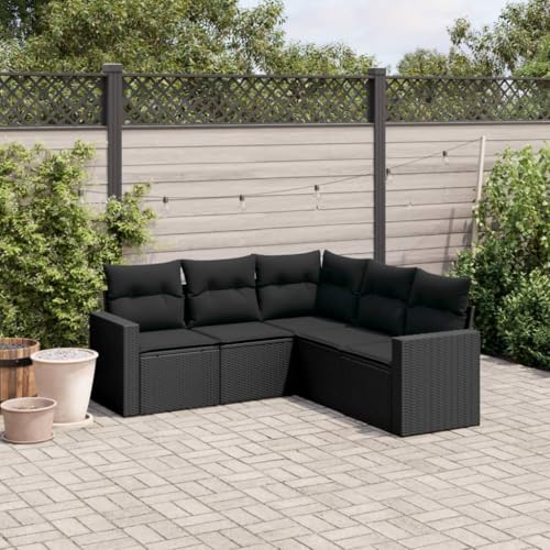WDGJJFECNMUEHI 5-Piece Garden Sofa Set with Cushions Black PE Rattan Outdoor Furniture for Patio Terrace, Modular Waterproof Storage Sectional Sofa UV Resistant Durable Poly Rattan Lounge Set von WDGJJFECNMUEHI