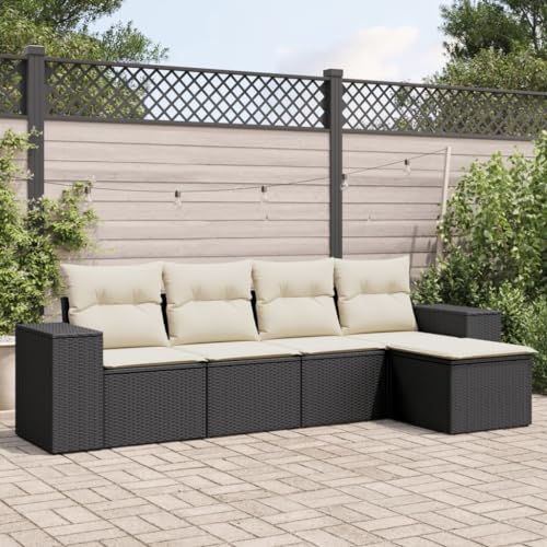 WDGJJFECNMUEHI 5-Piece Garden Sofa Set with Cushions Black PE Rattan Outdoor Furniture for Patio Terrace, Weather-Resistant Modular Sectional Sofa Comfortable Lounge Set with Washable Covers von WDGJJFECNMUEHI