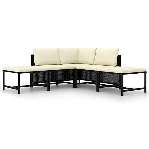WDGJJFECNMUEHI 5-Piece Garden Sofa Set with Cushions Black PE Rattan Outdoor Lounge Furniture for Patio Terrace, Weatherproof Steel Frame & Thick Padded Seating, Modular Design Easy to Clean and Move von WDGJJFECNMUEHI