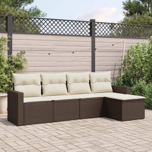 WDGJJFECNMUEHI 5-Piece Garden Sofa Set with Cushions Brown PE Rattan Outdoor Furniture for Patio Terrace, Weather-Resistant Modular Sectional Sofa with Storage & Removable Washable Covers von WDGJJFECNMUEHI