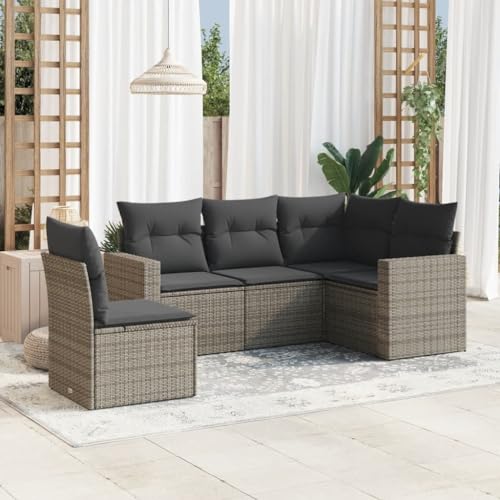 WDGJJFECNMUEHI 5-Piece Garden Sofa Set with Cushions Gray PE Rattan Outdoor Furniture for Patio Terrace, Modular Design Weather-Resistant Poly Rattan Sectional Sofa Set with Storage & Washable Covers von WDGJJFECNMUEHI