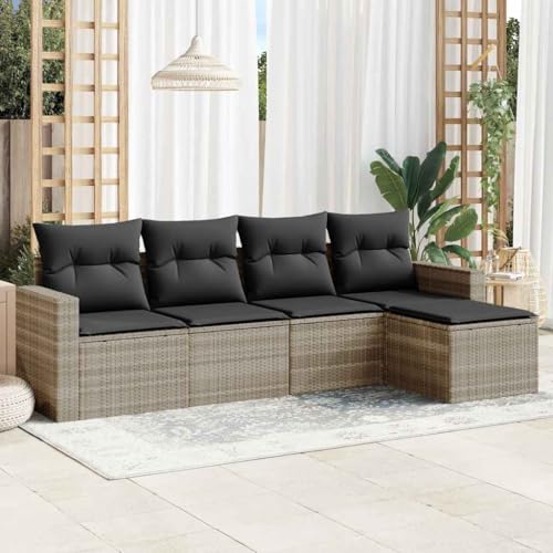 WDGJJFECNMUEHI 5-Piece Garden Sofa Set with Cushions Light Gray PE Rattan Outdoor Furniture for Patio Terrace Waterproof Storage Bag Modular Design Comfortable Seating von WDGJJFECNMUEHI