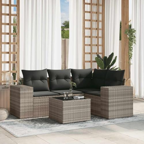 WDGJJFECNMUEHI 5-Piece Outdoor Garden Sofa Set with Cushions Light Gray PE Rattan Furniture for Patio Terrace Backyard Includes Corner Sofa Coffee Table Weather Resistant Modular Design von WDGJJFECNMUEHI