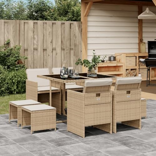 WDGJJFECNMUEHI 5-TLG. Garten-Essgruppe mit Kissen Grau Poly Rattan Akaziegartenmöbelset Garten Lounge gartenmöbel Set gartenmöbel Set loungeGeeignet für Gartenterrassen von WDGJJFECNMUEHI