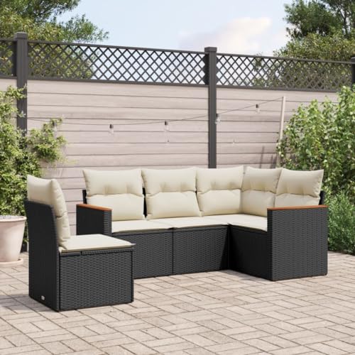 WDGJJFECNMUEHI 5-TLG. Garten-Essgruppe mit Kissen Grau Poly Rattangartenmöbel Set Garten Lounge gartenmöbel Set Lounge gartenmöbelsetGeeignet für Gartenterrassen von WDGJJFECNMUEHI