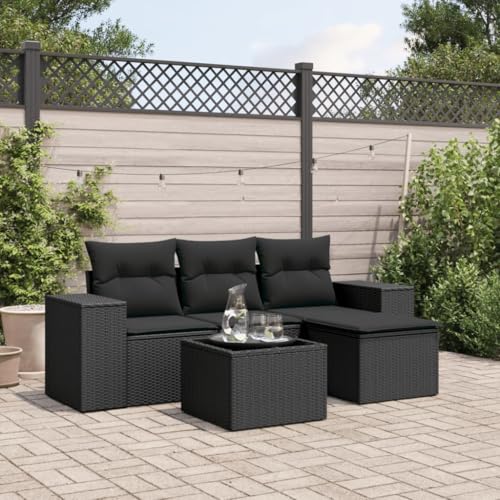 WDGJJFECNMUEHI 5-TLG. Garten-Sofagarnitur mit Kissen Schwarz PE-Rattan Outdoor Sofaset mit Glas Tisch, Wetterfest & UV-beständig für Terrasse Garten Balkon, Bequem & Modulares Design WDGJJFECNMUEHI 5-TLG. Garten-Sofagarnitur mit Kissen Schwarz PE-Rattan Outdoor Sofaset mit Glas Tisch, Wetterfest & UV-beständig für Terrasse Garten Balkon, Bequem & Modulares Design von WDGJJFECNMUEHI