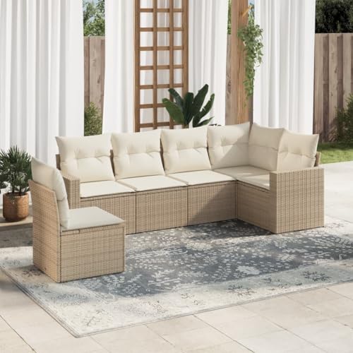 WDGJJFECNMUEHI 6-Piece Garden Sofa Set with Cushions Beige PE Rattan Outdoor Furniture for Patio Terrace Modular Lounge Set Weather-Resistant UV-Protected Comfortable Seating WDGJJFECNMUEHI 6-Piece Garden Sofa Set with Cushions Beige PE Rattan Outdoor Furniture for Patio Terrace Modular Lounge Set Weather-Resistant UV-Protected Comfortable Seating von WDGJJFECNMUEHI