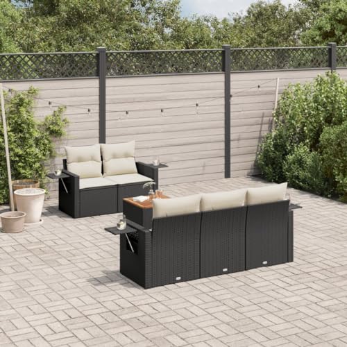 WDGJJFECNMUEHI 6-Piece Garden Sofa Set with Cushions Black PE Rattan Outdoor Furniture for Patio Terrace Backyard Weather-Resistant Modular Design Foldable Side Table von WDGJJFECNMUEHI