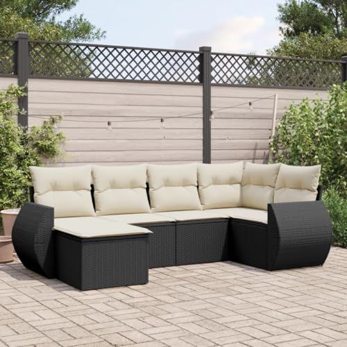 WDGJJFECNMUEHI 6-Piece Garden Sofa Set with Cushions Black PE Rattan Outdoor Patio Furniture Modular Sectional Seating Group for Terrace, Backyard, Balcony Weather-Resistant & UV-Protected von WDGJJFECNMUEHI