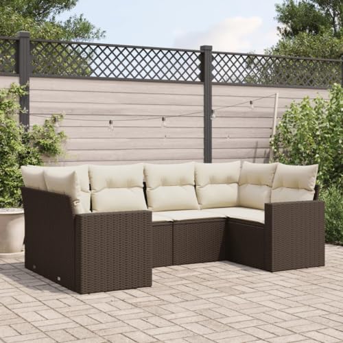 WDGJJFECNMUEHI 6-Piece Garden Sofa Set with Cushions Brown PE Rattan Outdoor Furniture for Patio Terrace, Modular Design, Waterproof Storage Bag, UV Resistant & Durable Poly Rattan Lounge Set von WDGJJFECNMUEHI