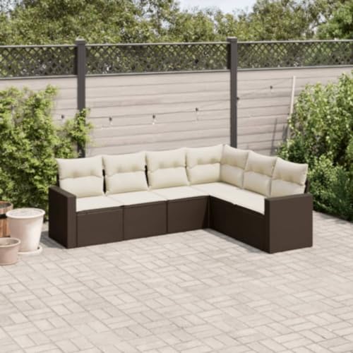 WDGJJFECNMUEHI 6-Piece Garden Sofa Set with Cushions Brown PE Rattan Outdoor Furniture for Patio Terrace, Modular Design, Waterproof Storage Bag, UV-Resistant & Weatherproof Lounge Set von WDGJJFECNMUEHI