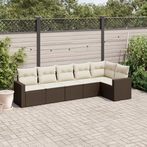 WDGJJFECNMUEHI 6-Piece Garden Sofa Set with Cushions Brown PE Rattan Outdoor Furniture for Patio Terrace, Modular Design Waterproof Storage Bag UV-Resistant Durable Poly Rattan Lounge Set von WDGJJFECNMUEHI