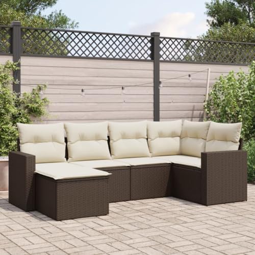 WDGJJFECNMUEHI 6-Piece Garden Sofa Set with Cushions Brown PE Rattan Outdoor Furniture for Patio Terrace, Modular Design with Storage Waterproof Bag, Weather-Resistant Poly Rattan Lounge Set von WDGJJFECNMUEHI