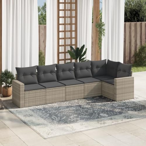 WDGJJFECNMUEHI 6-Piece Garden Sofa Set with Cushions Light Gray PE Rattan Outdoor Furniture for Patio Terrace, Modular Waterproof Storage Sectional Sofa UV Resistant Durable Lounge Set von WDGJJFECNMUEHI