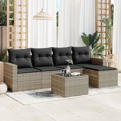 WDGJJFECNMUEHI 6-Piece Garden Sofa Set with Cushions Light Gray PE Rattan Outdoor Furniture for Patio Terrace Balcony Modular Design Weather-Resistant & Durable von WDGJJFECNMUEHI
