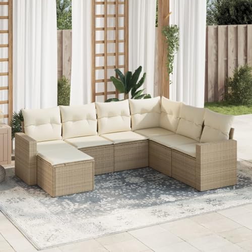 WDGJJFECNMUEHI 7-Piece Garden Sofa Set with Cushions Beige PE Rattan Outdoor Furniture for Patio Terrace, Modular Lounge Set with Storage Waterproof Bag, UV Resistant Weatherproof Rattan Sofa Group von WDGJJFECNMUEHI