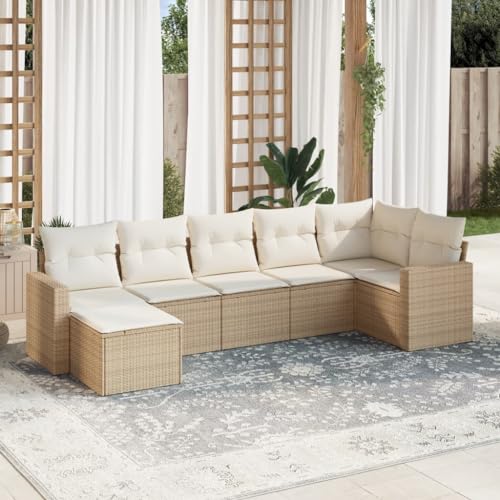 WDGJJFECNMUEHI 7-Piece Garden Sofa Set with Cushions Beige PE Rattan Outdoor Furniture for Patio Terrace, Modular Waterproof Storage Lounge Set, Weather-Resistant UV-Protected Rattan Sectional Sofa von WDGJJFECNMUEHI