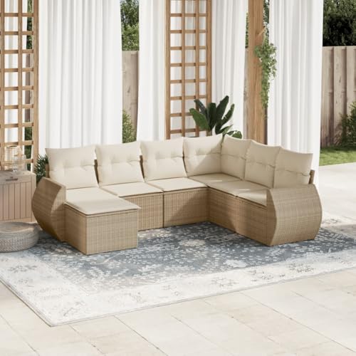WDGJJFECNMUEHI 7-Piece Garden Sofa Set with Cushions Beige PE Rattan Outdoor Furniture for Patio Terrace Backyard Modular Lounge Set Weather-Resistant Comfortable von WDGJJFECNMUEHI