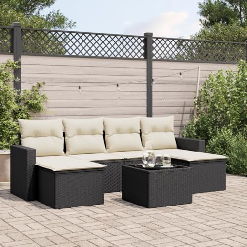 WDGJJFECNMUEHI 7-Piece Garden Sofa Set with Cushions Black PE Rattan Outdoor Furniture for Patio Terrace, Modular Design, UV Resistant & Waterproof Storage, Includes Glass Table WDGJJFECNMUEHI 7-Piece Garden Sofa Set with Cushions Black PE Rattan Outdoor Furniture for Patio Terrace, Modular Design, UV Resistant & Waterproof Storage, Includes Glass Table von WDGJJFECNMUEHI