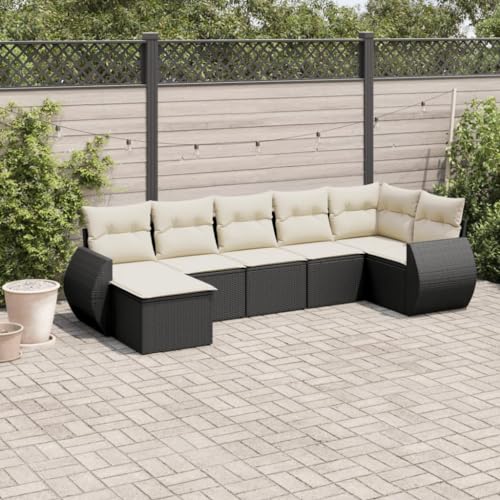 WDGJJFECNMUEHI 7-Piece Garden Sofa Set with Cushions Black PE Rattan Outdoor Furniture for Patio Terrace Backyard Comfortable Modular Design Weather-Resistant von WDGJJFECNMUEHI