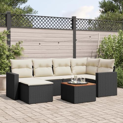 WDGJJFECNMUEHI 7-Piece Garden Sofa Set with Cushions Black PE Rattan Outdoor Furniture for Patio Terrace Backyard Modular Design Weather-Resistant Comfortable Seating von WDGJJFECNMUEHI