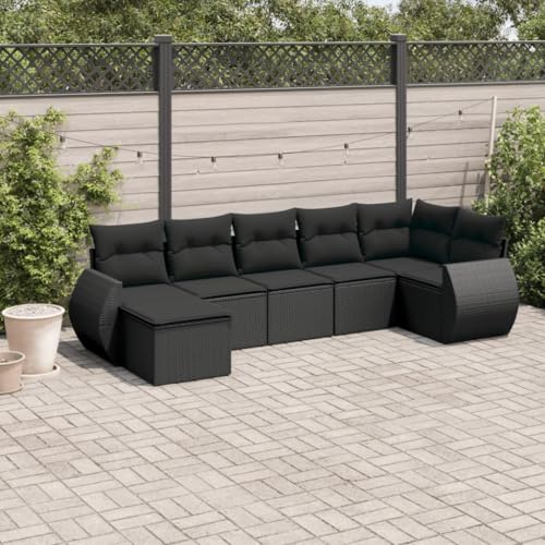 WDGJJFECNMUEHI 7-Piece Garden Sofa Set with Cushions Black PE Rattan Outdoor Furniture for Patio Terrace Backyard Modular Lounge Set Weather-Resistant Comfortable Seating von WDGJJFECNMUEHI