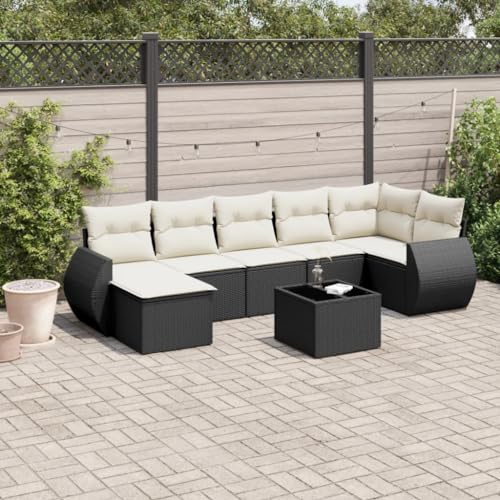 WDGJJFECNMUEHI 7-Piece Garden Sofa Set with Cushions Black PE Rattan Outdoor Furniture for Patio Terrace Backyard Modular Lounge Set Weather-Resistant Comfortable von WDGJJFECNMUEHI