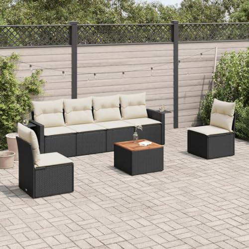 WDGJJFECNMUEHI 7-Piece Garden Sofa Set with Cushions Black Poly Rattan Outdoor Furniture for Patio Terrace PE Wicker Lounge Set Weather-Resistant Modular Design Foldable Side Table WDGJJFECNMUEHI 7-Piece Garden Sofa Set with Cushions Black Poly Rattan Outdoor Furniture for Patio Terrace PE Wicker Lounge Set Weather-Resistant Modular Design Foldable Side Table von WDGJJFECNMUEHI