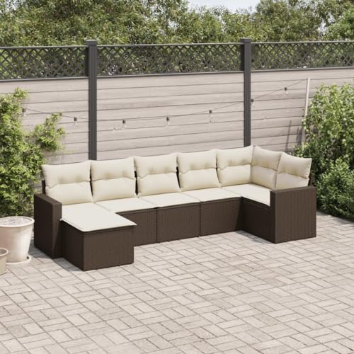 WDGJJFECNMUEHI 7-Piece Garden Sofa Set with Cushions Brown PE Rattan Outdoor Furniture for Patio Terrace Backyard Comfortable Modular Design Waterproof Storage Bag von WDGJJFECNMUEHI