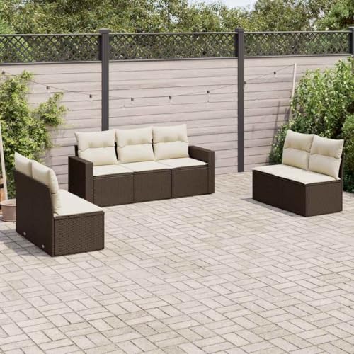 WDGJJFECNMUEHI 7-Piece Garden Sofa Set with Cushions Brown PE Rattan Outdoor Furniture for Patio Terrace Backyard Weather-Resistant Modular Design Comfortable Seating Storage Space WDGJJFECNMUEHI 7-Piece Garden Sofa Set with Cushions Brown PE Rattan Outdoor Furniture for Patio Terrace Backyard Weather-Resistant Modular Design Comfortable Seating Storage Space von WDGJJFECNMUEHI