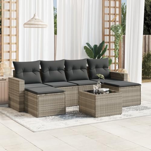 WDGJJFECNMUEHI 7-Piece Garden Sofa Set with Cushions Light Gray PE Rattan Outdoor Furniture for Patio Terrace Modular Lounge Set with Storage Waterproof Bag UV Resistant von WDGJJFECNMUEHI