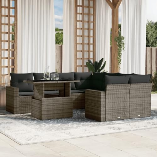 WDGJJFECNMUEHI 7-TLG. Garten-Essgruppe mit Kissen Braun Poly Rattangarten Lounge gartenmöbel Set gartenmöbel Set Lounge gartenmöbelsetGeeignet für Gartenterrassen von WDGJJFECNMUEHI