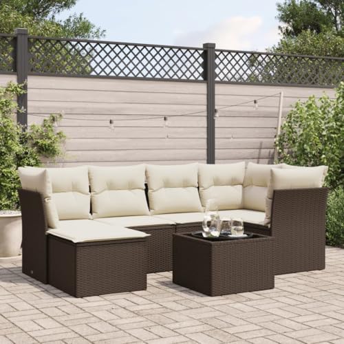 WDGJJFECNMUEHI 7-TLG. Garten-Essgruppe mit Kissen Grau Poly Rattangarten Lounge gartenmöbelset gartenmöbel Set Lounge gartenmöbel setGeeignet für Gartenterrassen von WDGJJFECNMUEHI