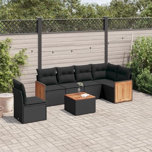 WDGJJFECNMUEHI 7-TLG. Garten-Essgruppe mit Kissen Grau Poly Rattangartenmöbel Set gartenmöbelset Garten Lounge gartenmöbel Set loungeGeeignet für Gartenterrassen von WDGJJFECNMUEHI