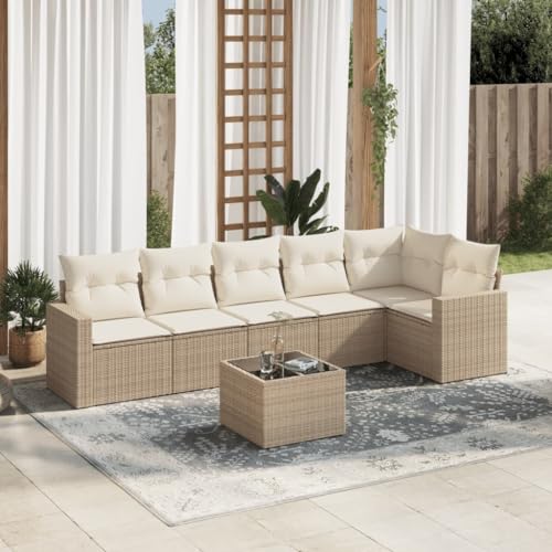 WDGJJFECNMUEHI 7-TLG. Garten-Essgruppe mit Kissen Grau Poly Rattangartenmöbelset gartenmöbel Set Lounge Garten Lounge gartenmöbel setGeeignet für Gartenterrassen von WDGJJFECNMUEHI