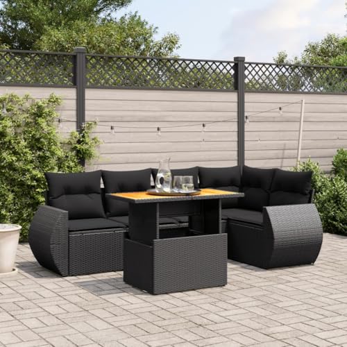 WDGJJFECNMUEHI 7-TLG. Garten-Essgruppe mit Kissen Schwarz Poly Rattangarten Lounge gartenmöbel Set gartenmöbel Set Lounge gartenmöbelsetGeeignet für Gartenterrassen von WDGJJFECNMUEHI