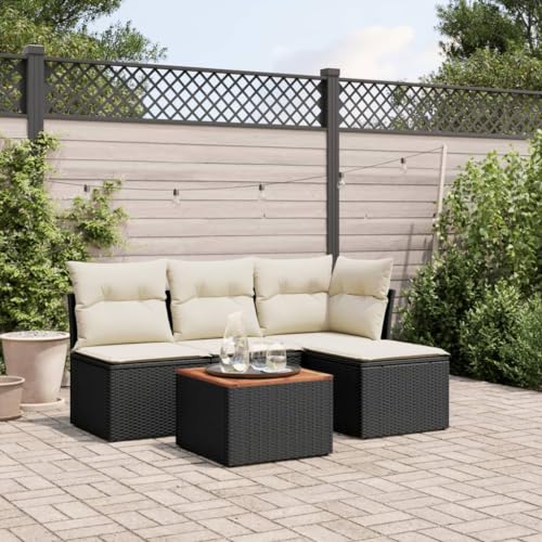 WDGJJFECNMUEHI 7-TLG. Garten-Essgruppe mit Kissen Schwarz Poly Rattangarten Lounge gartenmöbel Set gartenmöbelset gartenmöbel Set loungeGeeignet für Gartenterrassen von WDGJJFECNMUEHI