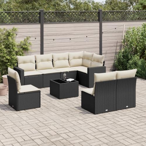 WDGJJFECNMUEHI 7-TLG. Garten-Essgruppe mit Kissen Schwarz Poly Rattangartenmöbelset Garten Lounge gartenmöbel Set Lounge gartenmöbel setGeeignet für Gartenterrassen von WDGJJFECNMUEHI